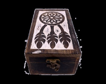 Dreamcatcher Carved Wooden Box 7" X 4"