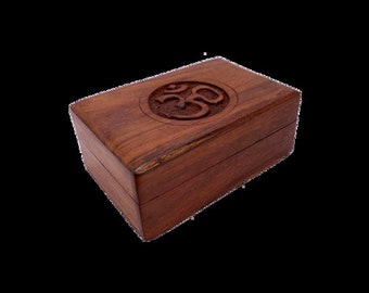 Om Symbol Carved Wooden Box 6" X 4"