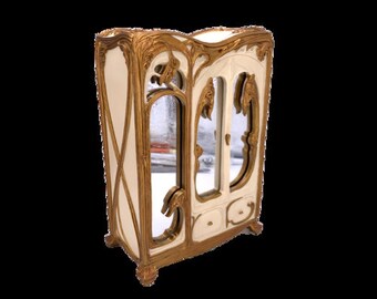 Art Nouveau - Cabinet Style Armoire Jewelry Box 8"H