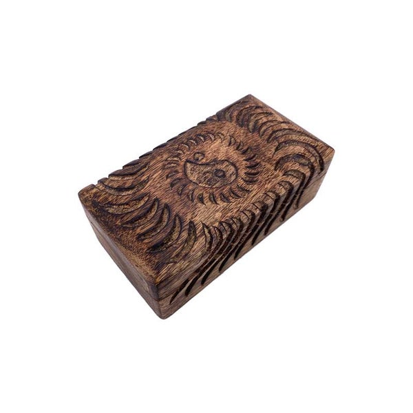 Sun Yin Yang Carved Wood Box Medium 6.5" X 4"