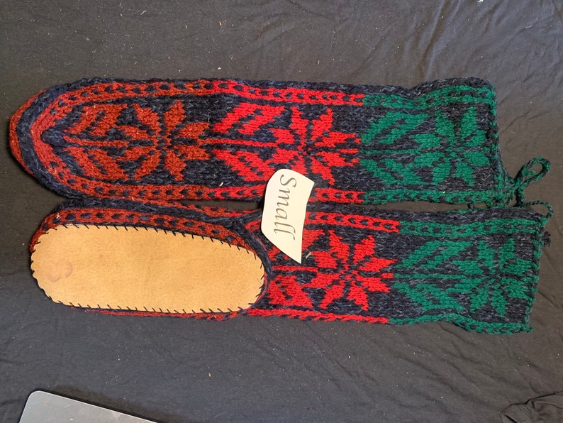 B.) Small Mukluk Handmade Slipper Socks - Suede Leather Soles - women's size 6 to 6.5/ men's size 4