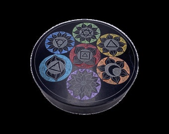 Chakra Fine Carved Round Storage Box 6"D