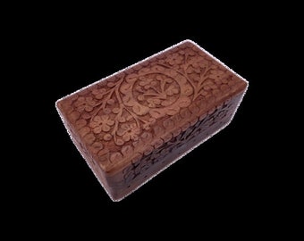 Tree Of Life Carved Wooden Box Medium 6.5" X 4"