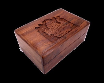 Lord Ganesh Carved Wooden Box 6" X 4"