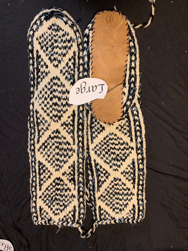 D.) Large Mukluk Handmade Slipper Socks- Suede Leather Soles- women's size 9 to 9.5/ men's size 8