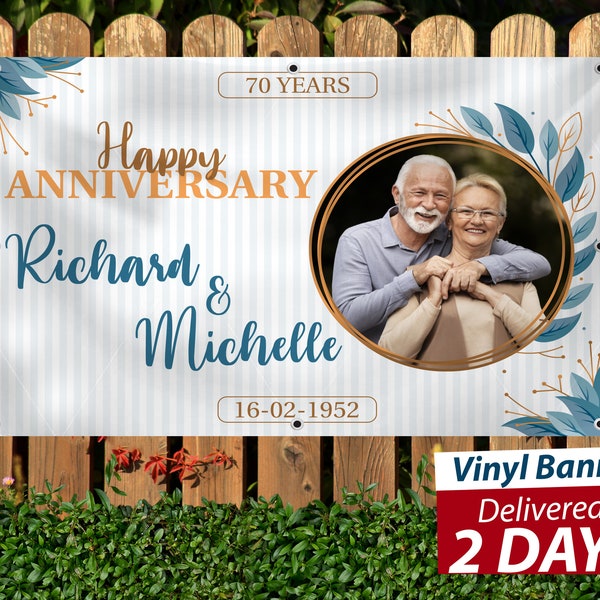 Custom Wedding Anniversary Vinyl Banner with Photo & Names