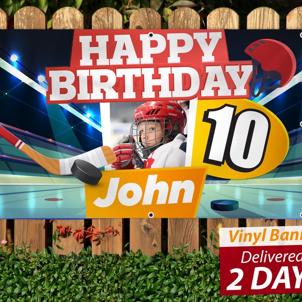 Hockey Birthday Banner // Custom Vinyl Banner // Free Overnight Shipping // Next Day Printing // Design Help // Boy Sports
