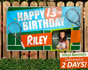 Custom Tennis Birthday Vinyl Banner, Sport Party Decor