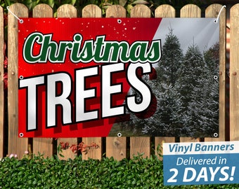Custom Christmas Tree Vinyl Banner, Holiday Business Sign