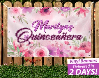 Custom Quinceañera Vinyl Banner with Floral Design