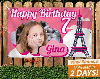 Paris Birthday Vinyl Banner: Custom Eiffel Tower Party Decor