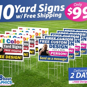 24x18 Custom Yard Signs // 10 Pack // FAST Free Overnight Shipping // Next Day Printing // Custom Design Help // Full Color & Metal Stakes image 1