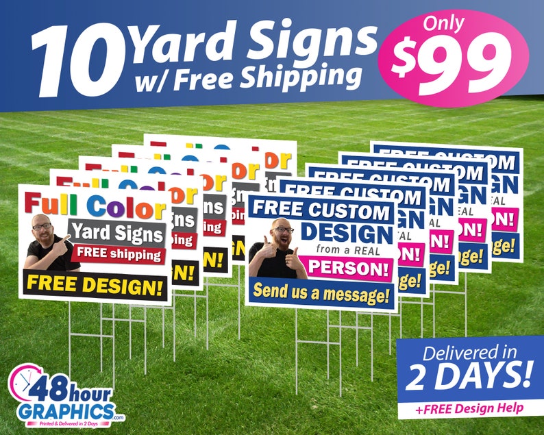 24x18 Custom Yard Signs // 10 Pack // FAST Free Overnight Shipping // Next Day Printing // Custom Design Help // Full Color & Metal Stakes image 1