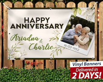 Custom Wedding Anniversary Vinyl Banner, Photo & Text, Personalized Design