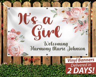 It's a Girl Banner, Custom Baby Shower Decor, Vinyl Banner