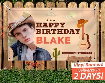 Custom Cowboy Birthday Vinyl Banner, Country Music Theme