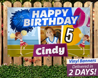 Custom Cheerleader Birthday Vinyl Banner, Photo & Name