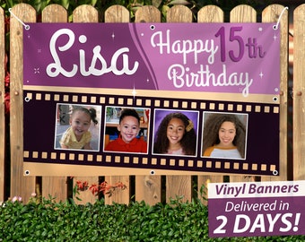 Customizable Teenage Birthday Vinyl Banner with Photo Collage