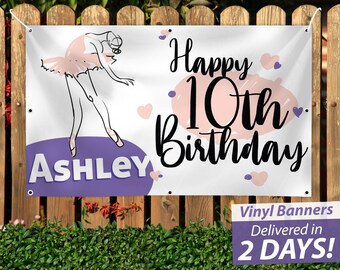 Ballerina Birthday Vinyl Banner, Custom Name, Pink Ballet Dancer