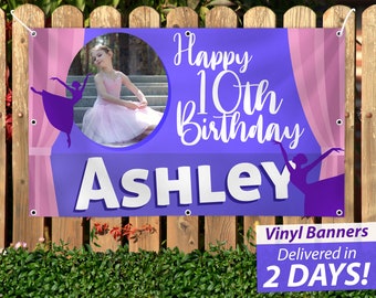 Custom Ballerina Birthday Vinyl Banner – Personalized Ballet Party Decor