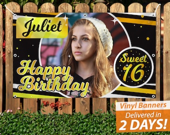 Custom Sweet 16 Birthday Vinyl Banner, Teen Girl Photo Banner