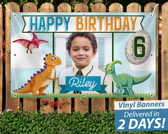 Custom Dinosaur Birthday Banner, Vinyl Party Decoration