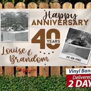 Happy Anniversary Banner // Then & Now // Custom Vinyl Banner  // Free Overnight Shipping // Next Day Printing // Custom Design Help