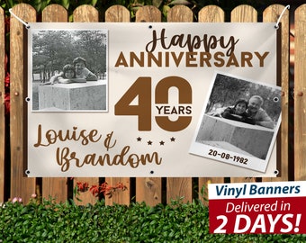 Happy Anniversary Banner // Then & Now // Custom Vinyl Banner  // Free Overnight Shipping // Next Day Printing // Custom Design Help