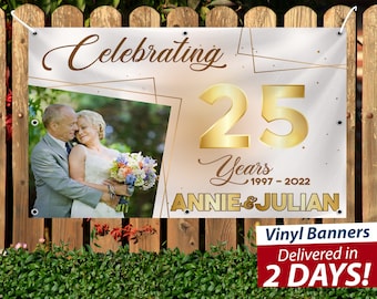 Custom Anniversary Vinyl Banner, Photo & Text, Personalized Design