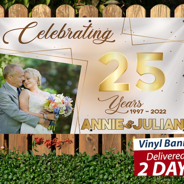 Custom Anniversary Vinyl Banner, Photo & Text, Personalized Design