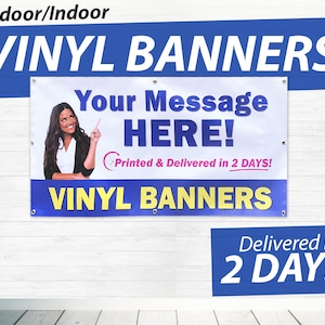 Custom Vinyl Banners // Fast Free Overnight Shipping // Next Day Printing // Custom Design Help // Hemming & Grommets / Outdoor/Indoor Signs