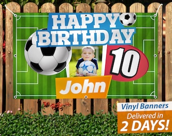 Custom Soccer Birthday Banner, Personalized Vinyl Party Decor