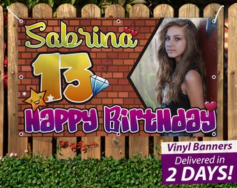 Custom Hip-Hop Birthday Vinyl Banner, Photo Option