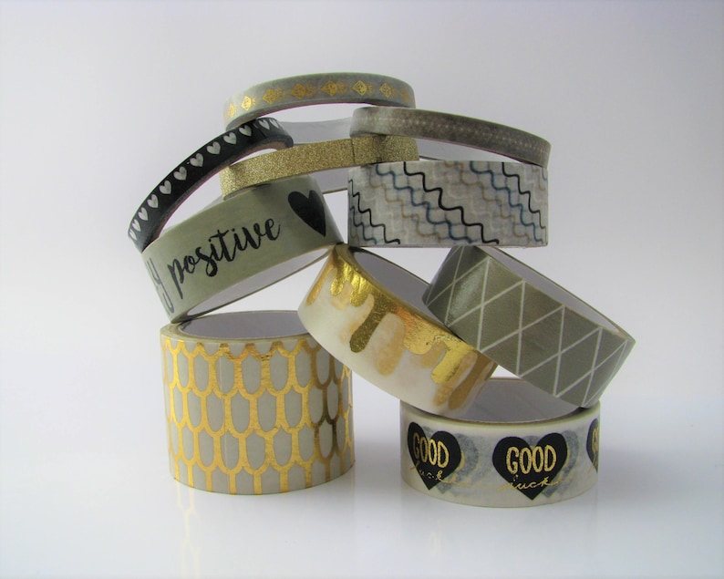 Washi tape metallic color gold self-adhesive paper 3 meters long set of 10 rolls silver adhesive tape
