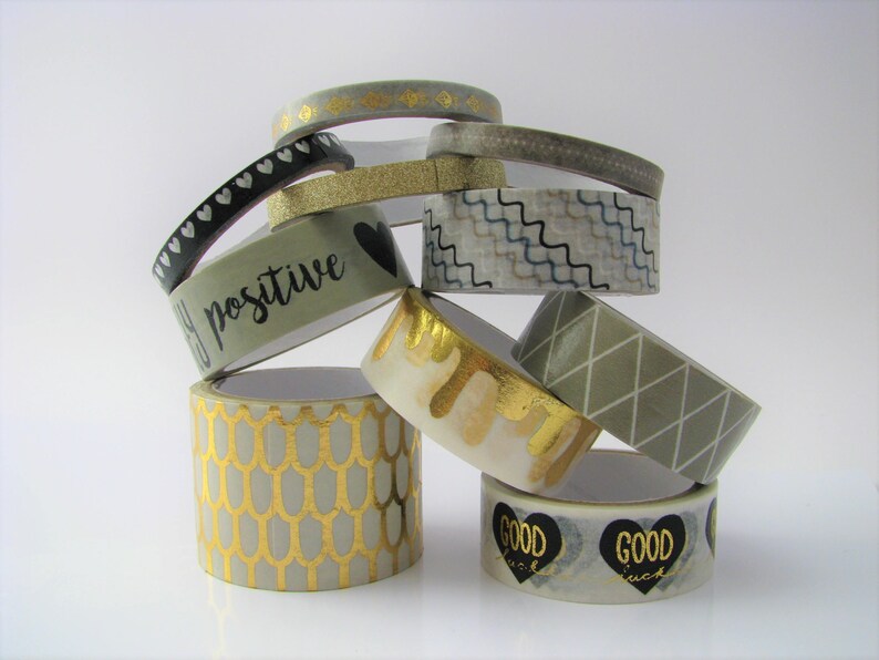 Washi tape metallic color gold self-adhesive paper 3 meters long set of 10 rolls silver adhesive tape