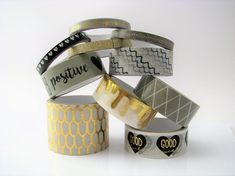 Washi tape metallic color gold self-adhesive paper 3 meters long set of 10 rolls silver adhesive tape