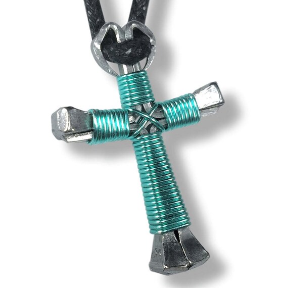 Seafoam Green Horseshoe Nail Cross