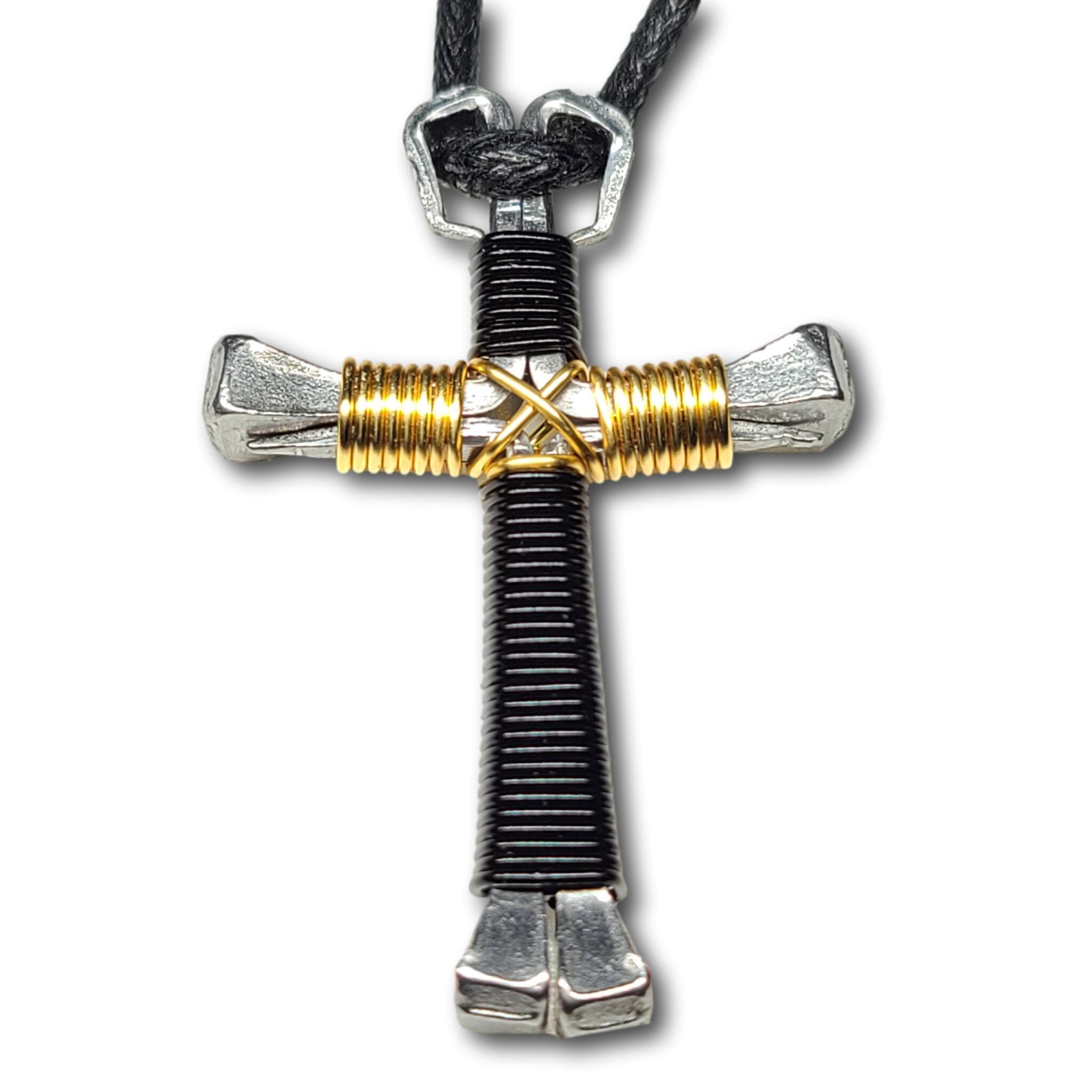 5 Nail Black & Gold Horseshoe Nail Cross Necklace – Horseshoe Crosses