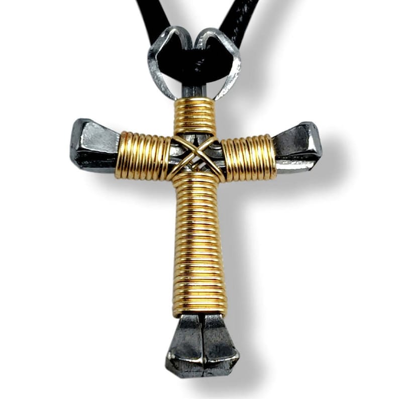 Gold Horseshoe Nail Cross Necklace Etsy