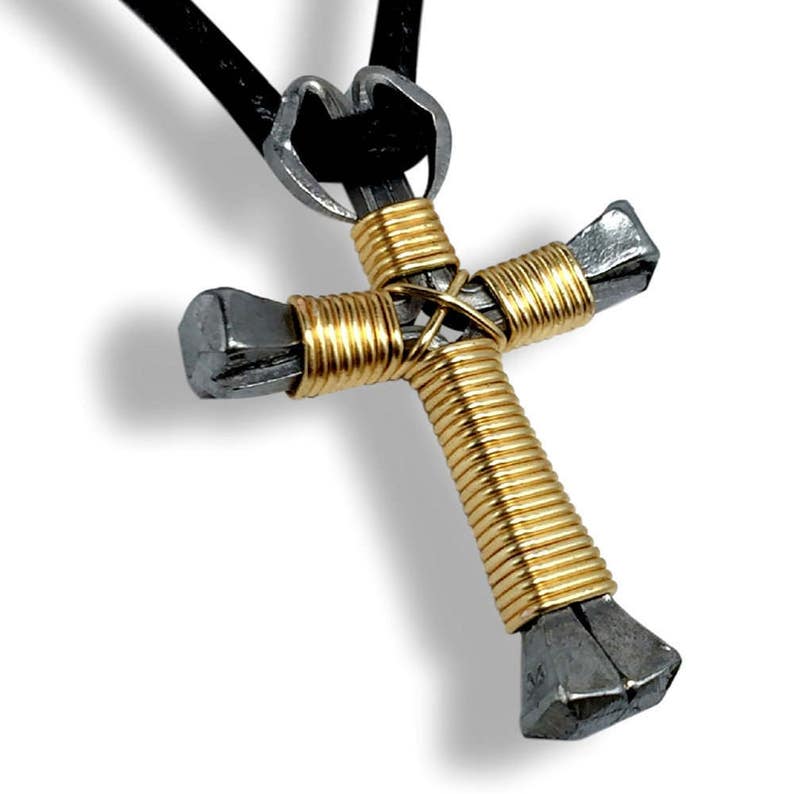 Gold Horseshoe Nail Cross Necklace Etsy