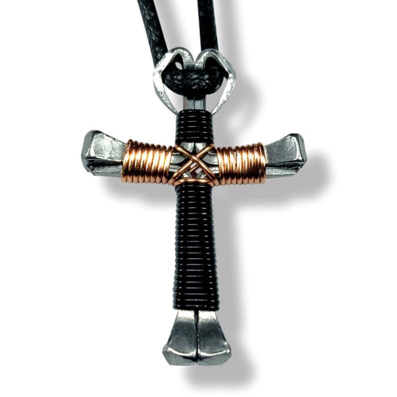 Black & Copper Horseshoe Nail Cross Necklace Etsy