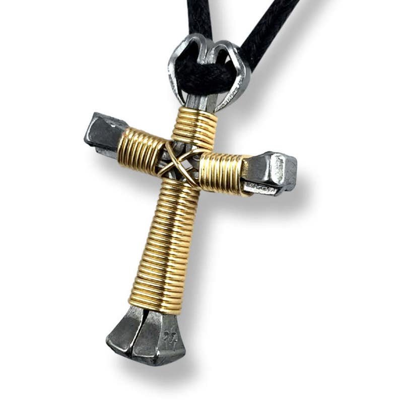 Gold Horseshoe Nail Cross Necklace Etsy