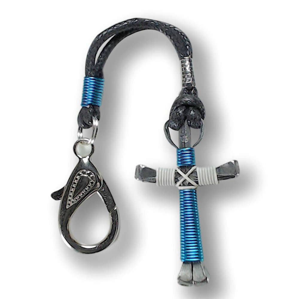 Peacock Blue/white Horseshoe Nail Cross Zipper Pull Etsy