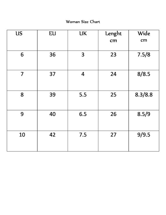 Mexican Huaraches Size Chart