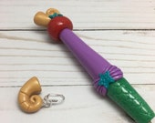 READY TO SHIP Ariel Ergonomic Crochet Hook, Polymer clay crochet hook, crochet hook, Ariel, Mermaid, Handmade crochet hook, Unique
