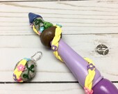 Rapunzel ergonomic crochet hook, handmade crochet hook, polyner clay crochet hook, crochet hook, princess, castle, camelion.