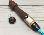 Beauty and The Beast ergonomic crochet hook, polymer clay crochet hook, handmade crochet hook, crochet hook, rose, crochet