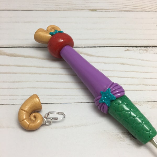 Ariel ergonomic crochet hook, Polymer clay crochet hook, Crochet hook, Handmade crochet hook, Stitch marker, Princess