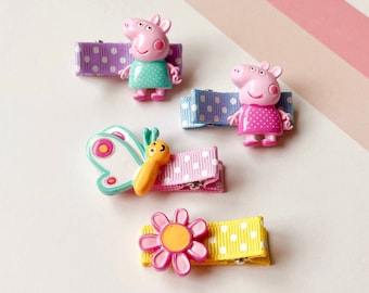 Peppa Pig Hair Clips, No Slip Hair Clips, Baby hair clips, baby hair bows, Toddler hair clips, Toddler snap Clip, girl hair clips