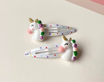 Unicorn Hair Clips, Unicorn Snap Clips, Baby hair clips, baby hair bows, Toddler hair clips, Toddler snap Clip, girl hair clips